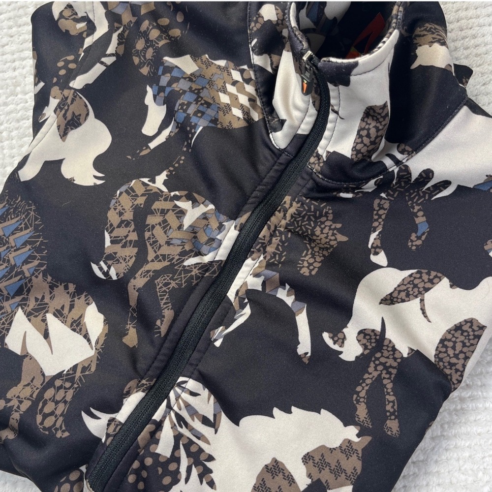 Kerrits Horse Print‎ Quarter Zip Equestrian Top Black Tan XS Long Sleeve Pocket